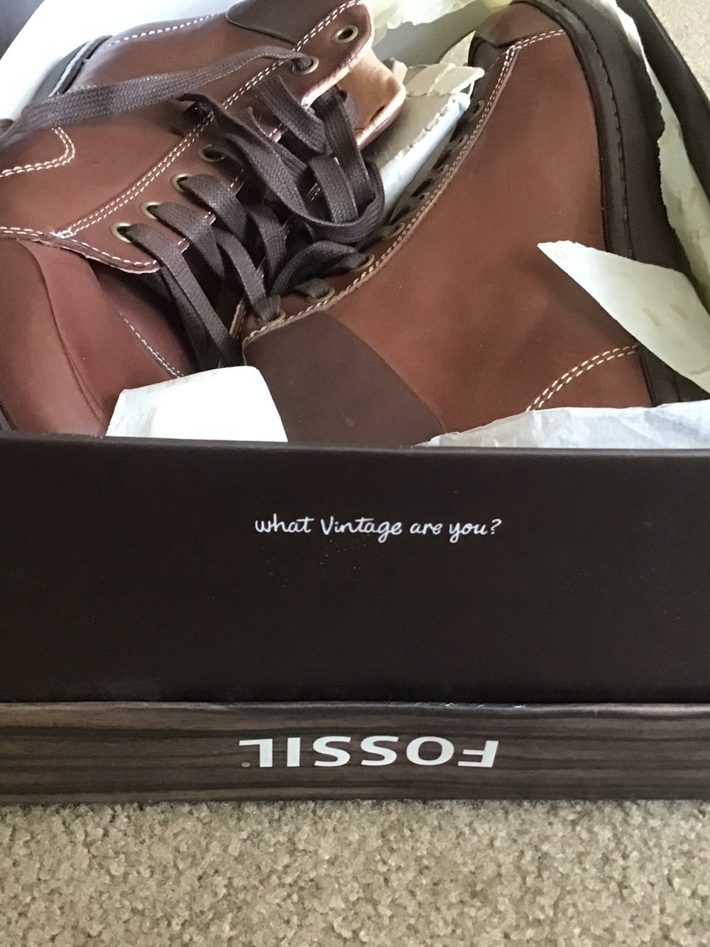 Fossil Pembroke Brown Leather High-Top Lace-Up Boots, Size 11 NIB
